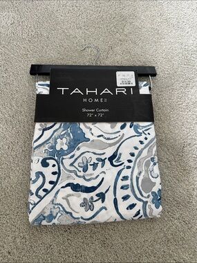 Tahari Blue and Gray Paisley-Style Shower Curtain Panel
